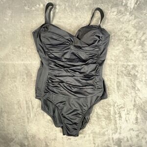 Trimshaper One-Piece Bathing Suit Women's 18 Black Ruched Waist Slimming NWOT